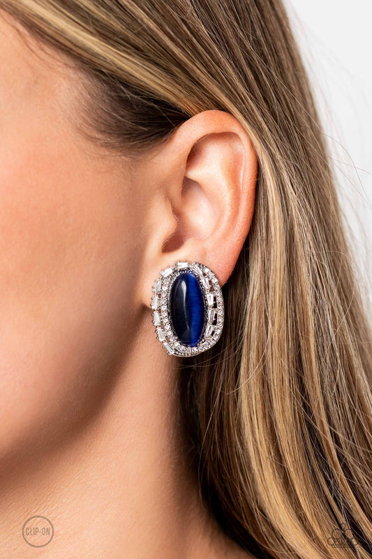 Shimmery Statement - Blue Clip On Earrings
